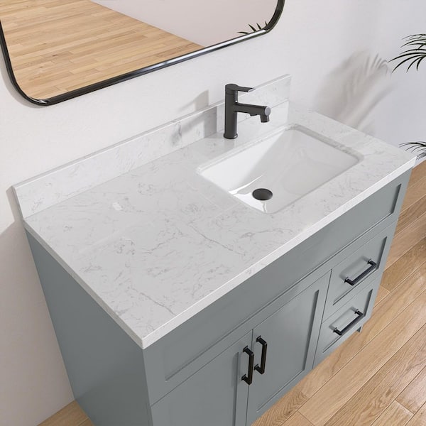 Etyi 42 in. W. x 22 in. D Engineered Stone Bath Vanity Top Rectangular Single Sink Bathroom Vanity Top in Carrara White