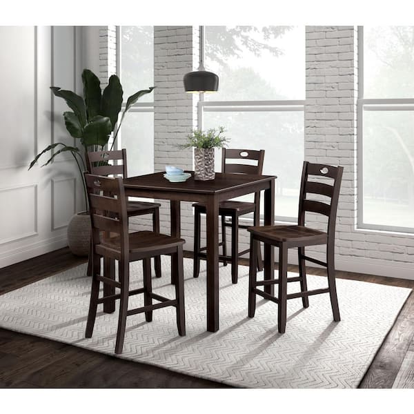 Bravo 5-Piece Square Espresso Wood Top Counter Height Dining Room Set