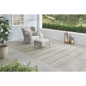 Beige 8 ft. x 10 ft. Striped Indoor/Outdoor Patio Area Rug