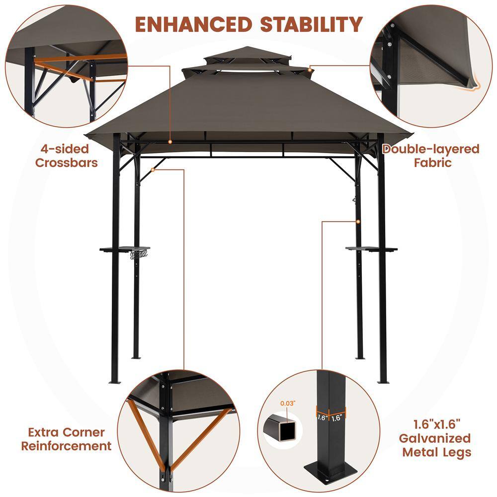 Brown Steel Pop-Up Patio Grill Gazebo with Adjustable Shelves