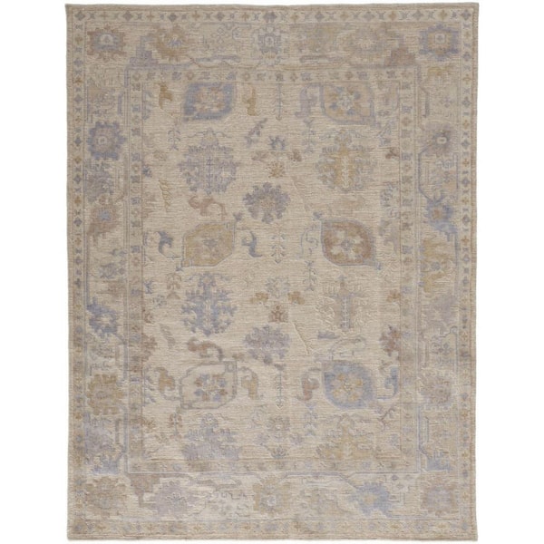 Tan, Blue Floral 10 ft. x 14 ft. Area Rug