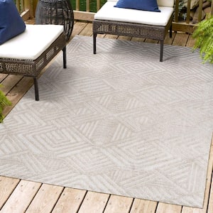 Jordan High-Low Pile Art Deco Geometric Beige 3 ft. x 5 ft. Indoor/Outdoor Area Rug