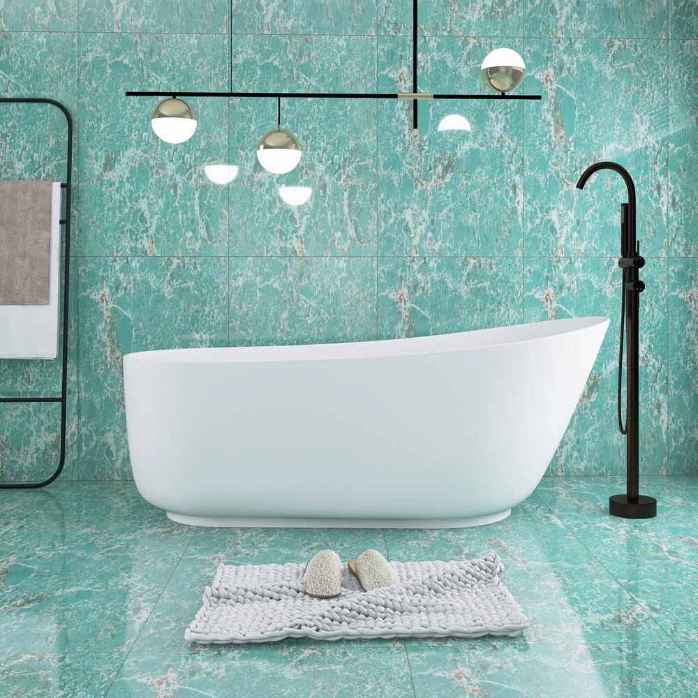 67'' Matte White Solid Surface Freestanding Soaking Bathtub