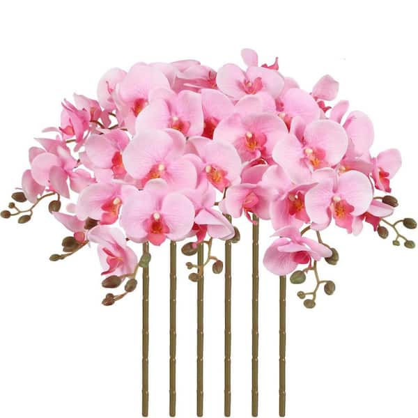 38 In Artificial Pink Orchids Flowers Garden Statue, 6-Pack