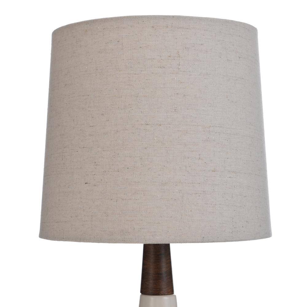 Cream Ceramic Table Lamp with Faux Wood Base and Oatmeal Shade