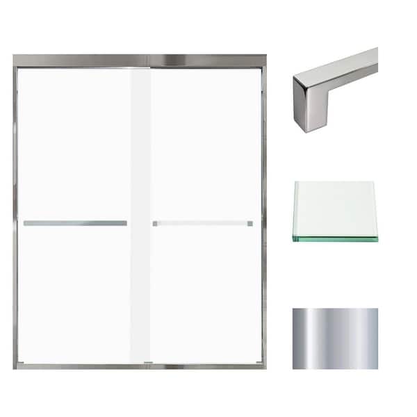Transolid Frederick 59 in. W x 76 in. H Sliding Semi-Frameless Shower Door in Polished Chrome with Frosted Glass