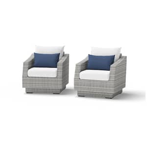 Cannes Wicker Outdoor Lounge Chair with Sunbrella Bliss Ink Cushions (2-Pack)