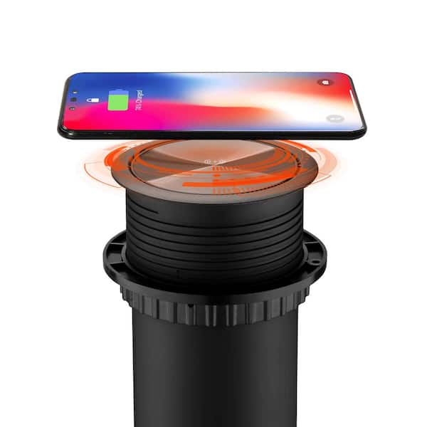 2-Outlets Automatic Pop Up Socket with 10-Watt Induction Wireless Charger, 2 USB Ports, Splash Resistant, LED Light