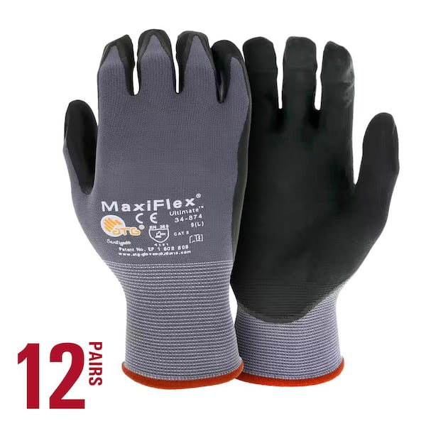 ATG MaxiFlex Ultimate Men's Medium Gray Nitrile Coated Work Gloves with Touchscreen Capability (12-Pack)