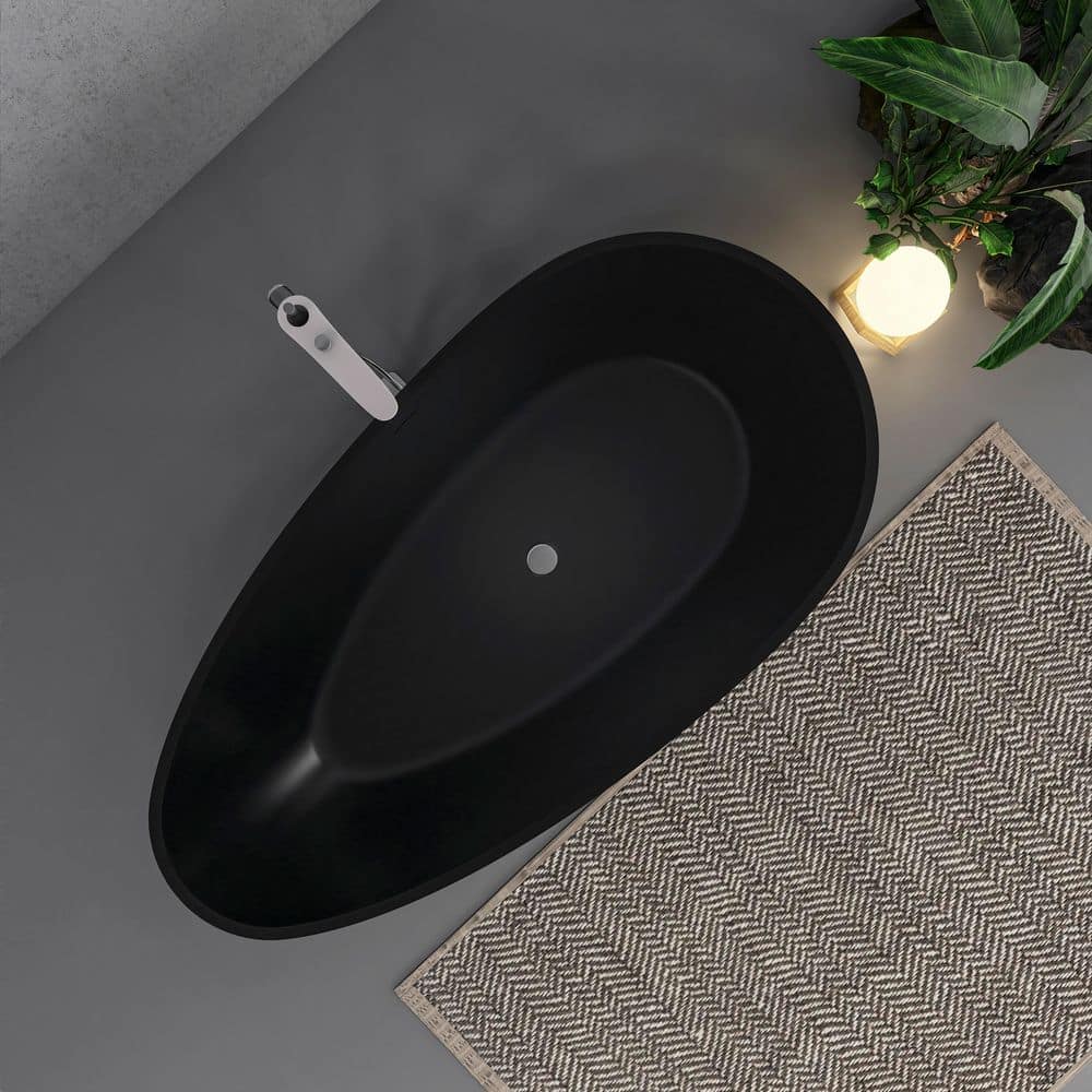 Matte Black 67'' Solid Surface Freestanding Soaking Bathtub