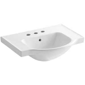 Veer 24 in. Vitreous China Pedestal Sink Basin in White with Overflow Drain
