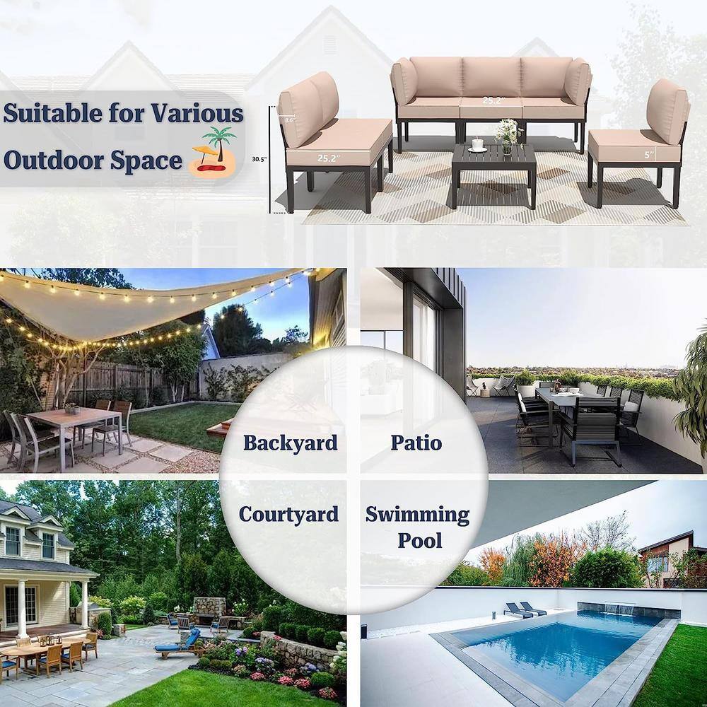 14-Piece Sand Iron Patio Sectional Set with Cushions