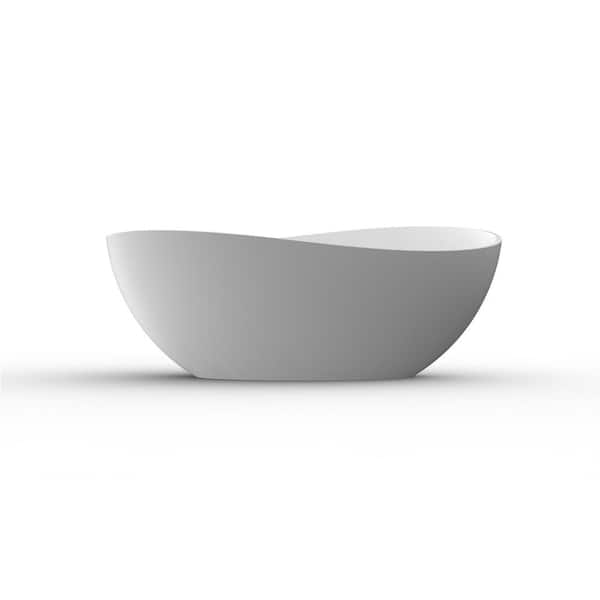 63 in. x 37.4 in. Cast Stone Freestanding Soaking Bathtub with Overflow and Drain in Matte White