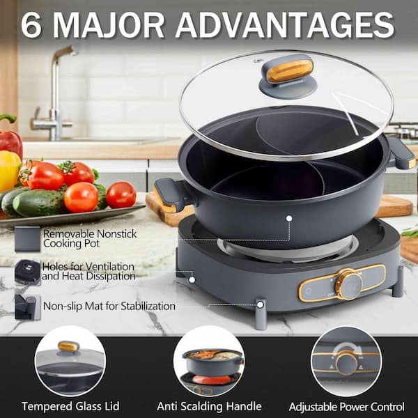 6L Double-Flavor Electric Hot Pot Removable Non-Stick Divider