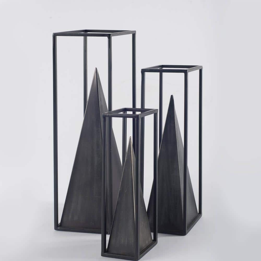 Large Black Metal Pyramid Decorative Sculpture