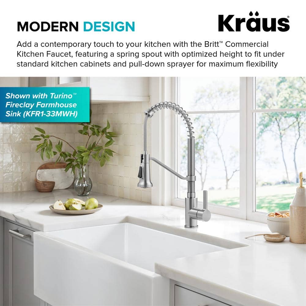 Britt Spot-Free Stainless Steel Commercial Style Pull-Down Kitchen Faucet