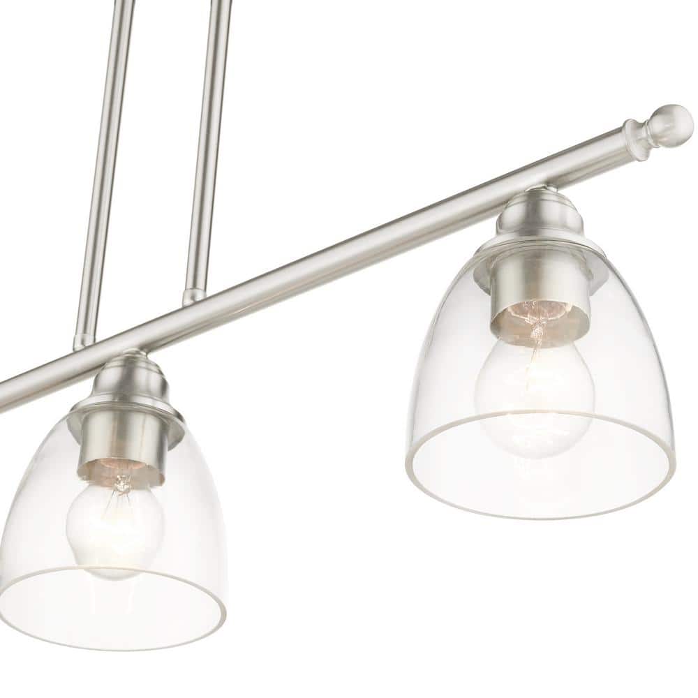 Elegant Brushed Nickel 3-Light Linear Chandelier with Hand-Blown Glass Shades