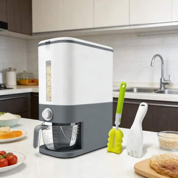 1 Piece Rice and Dry Food Dispenser Set Rice Dispenser with Measuring Cup in Gray for Kitchen Pantry Organization