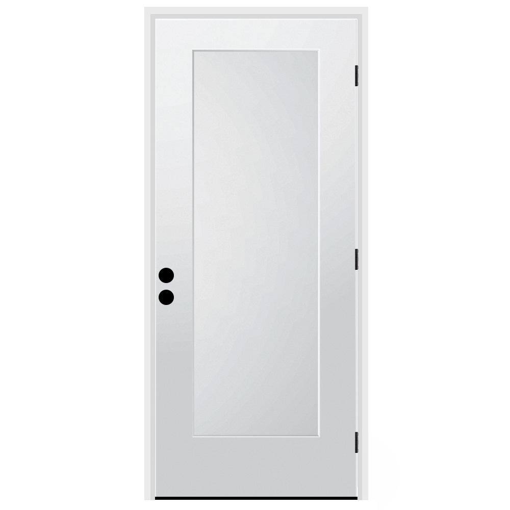 36 in. x 80 in. 1-Panel Right-Hand/Inswing Unfinished Primed White Fibergla