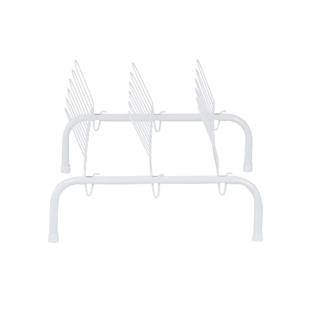 White Epoxy-Coated Steel 9-Pair Freestanding Shoe Rack