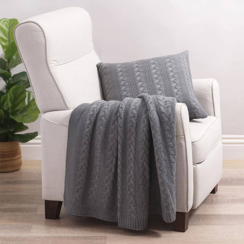 Gray Cable Knit Acrylic Throw Blanket, 50 x 60"