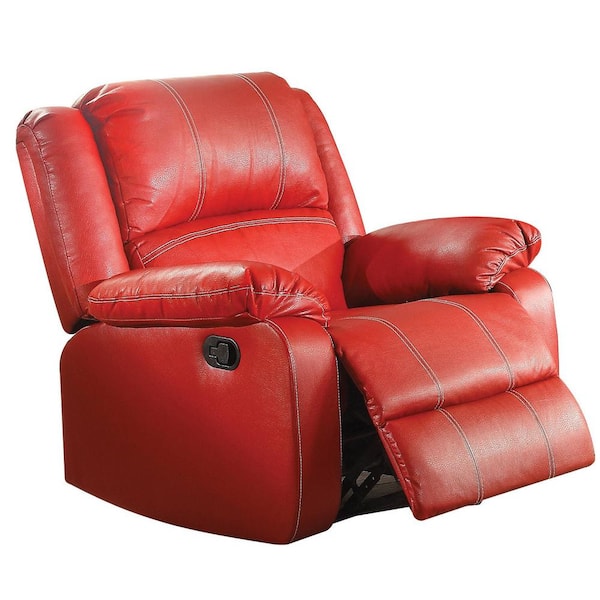 Benjara Red Leather Rocker Recliner, Red Leather Swivel Chair