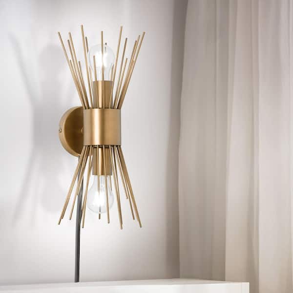 River of Goods Blakely 5.5 in. W 2-Light Brushed Gold-Colored Indoor Plug-In Wall Sconce with Modern Spikey Shade