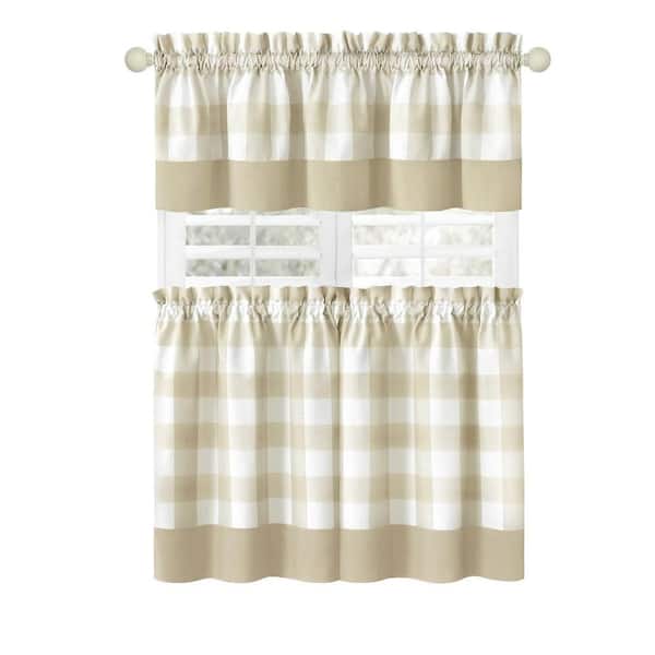 ACHIM Hunter 57 in.W x 24 in. L Polyester/Cotton Light Filtering Window Rod Pocket Tier and Valance Set In Tan