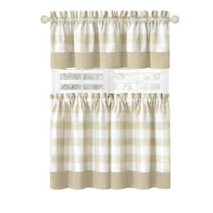 Hunter 57 in.W x 24 in. L Polyester/Cotton Light Filtering Window Rod Pocket Tier and Valance Set In Tan