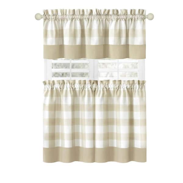 ACHIM Hunter 57 in.W x 36 in. L Polyester/Cotton Light Filtering Window Rod Pocket Tier and Valance Set In Tan