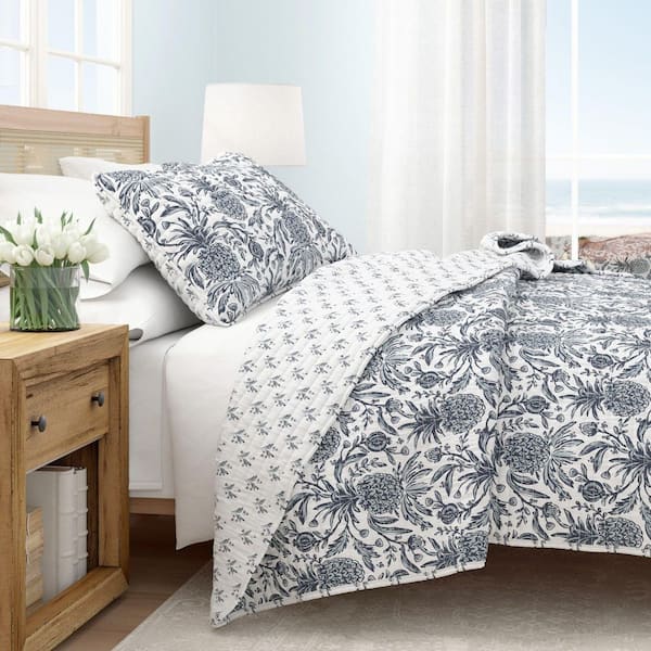 FRESHFOLDS Off-White Tropical Printed 2-Piece Twin / Twin XL Cotton Quilt Bedding Set