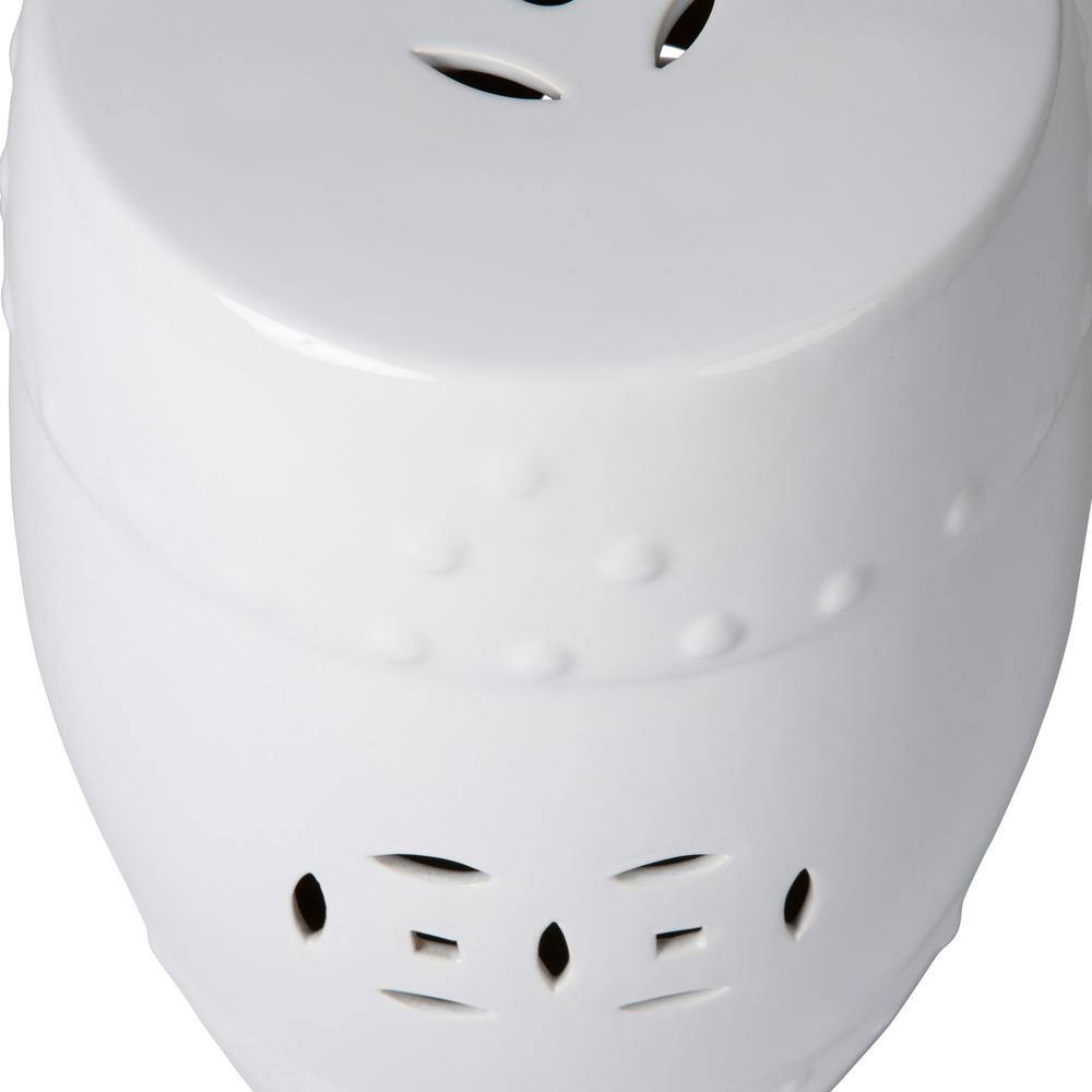 Optic White Ceramic Garden Stool with Double Medallion Design