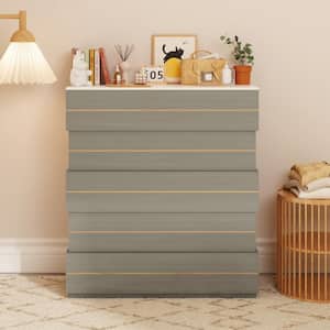 5-Drawer Gray Wood with Gold Trim Vertical Chest of Drawer Modern Accents Cabinet Storage Chest 35.4 in. W x 15.7 in. D