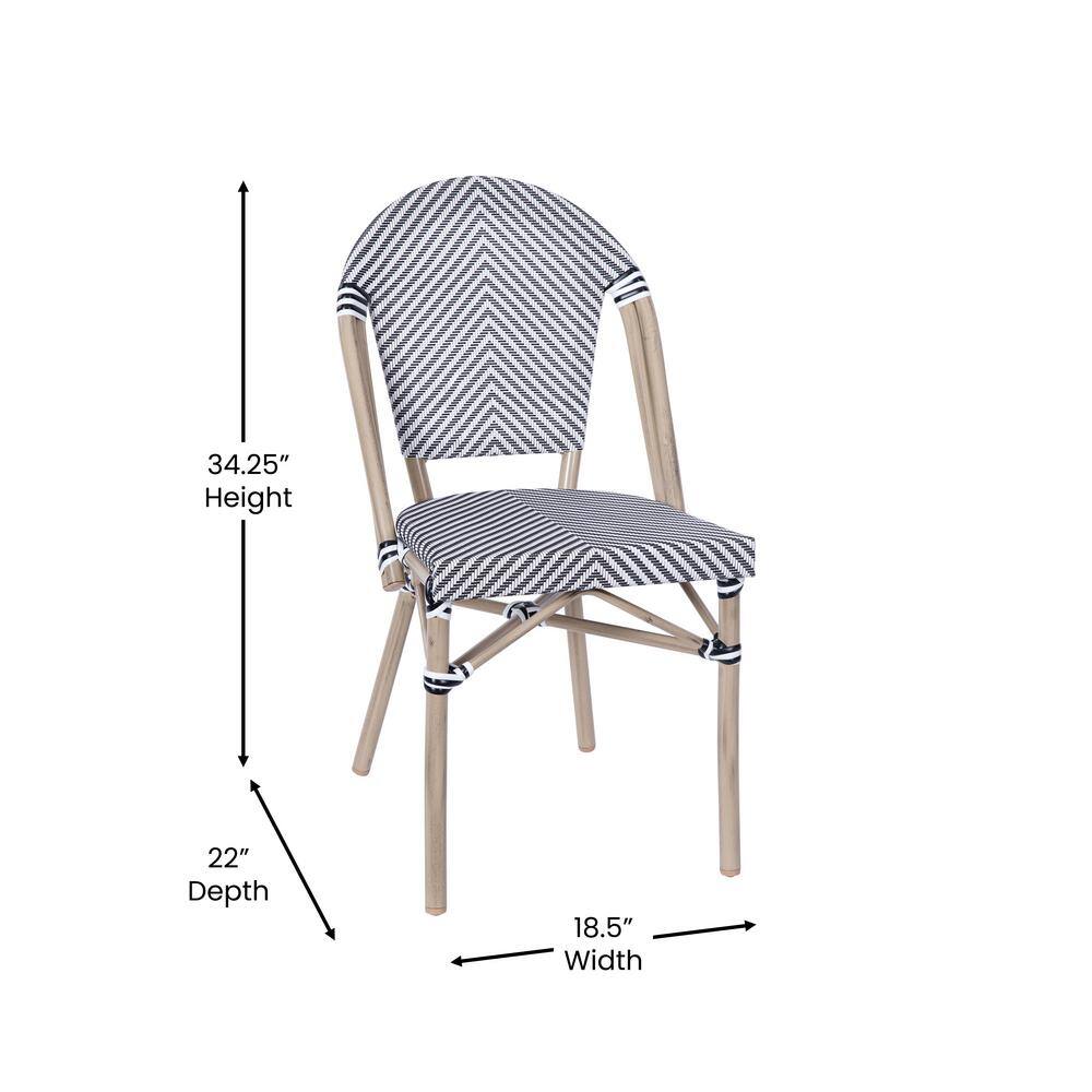 Black and White Armless French Bistro Stacking Chair with Metal Frame