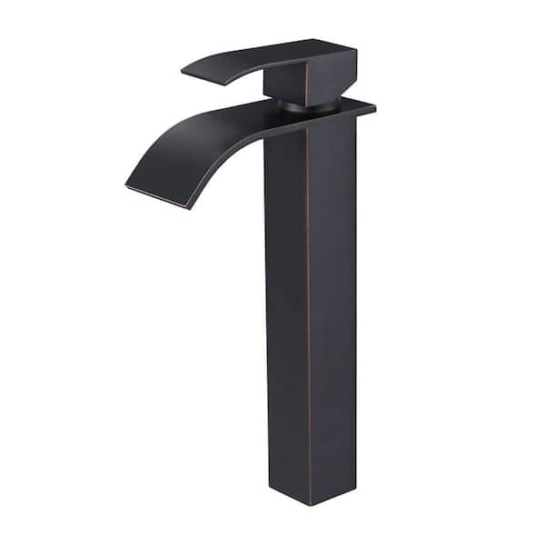 Waterfall Single Hole Single Handle Tall Bathroom Sink Faucet with Supply Hose and Pop-Up Drain in Oil Rubbed Bronze