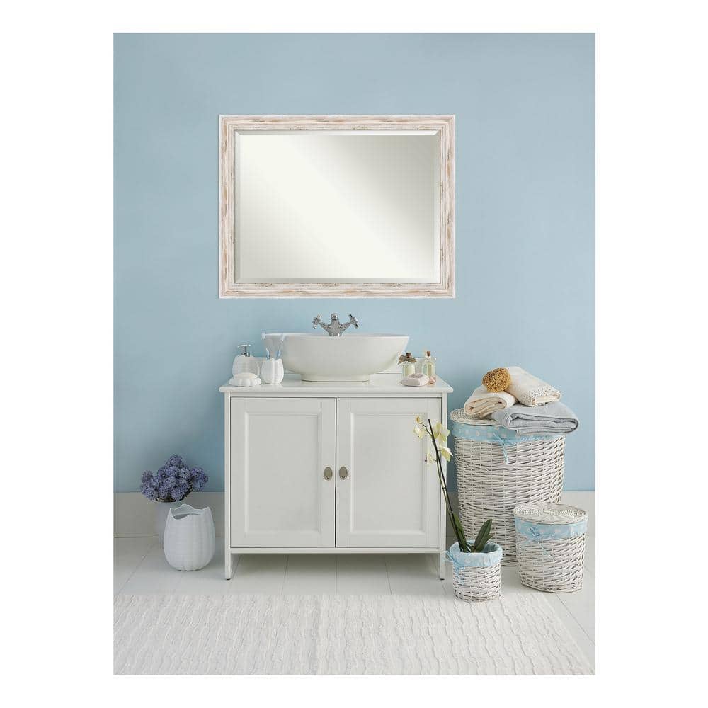 Alexandria White Wash 45 in. x 35 in. Beveled Rectangle Wood Framed Bathroo