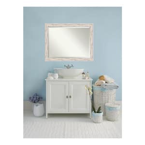 Alexandria White Wash 45 in. x 35 in. Beveled Rectangle Wood Framed Bathroom Wall Mirror in White