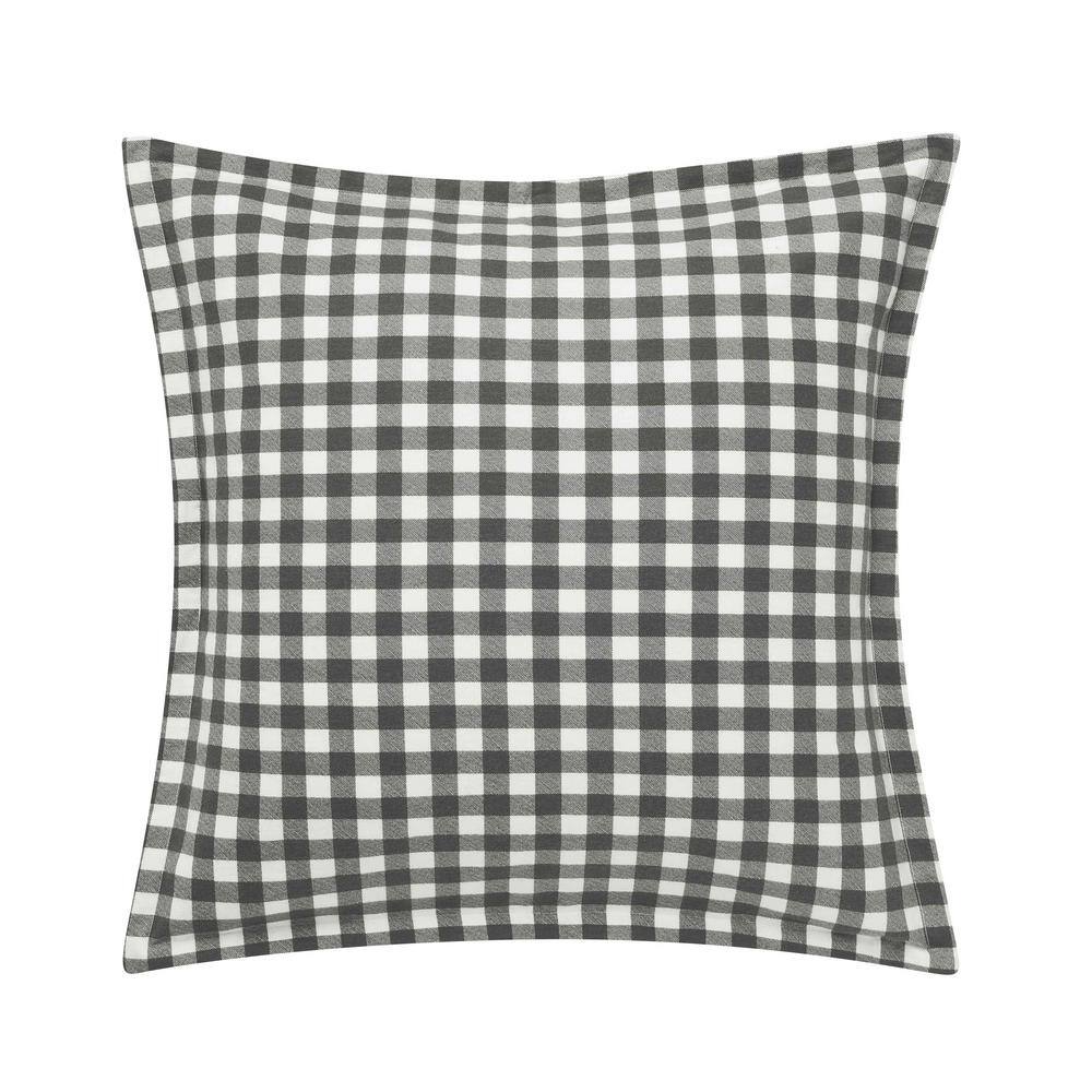 Eddie Bauer Kingston 1Piece Charcoal Gray Plaid Cotton European Sham