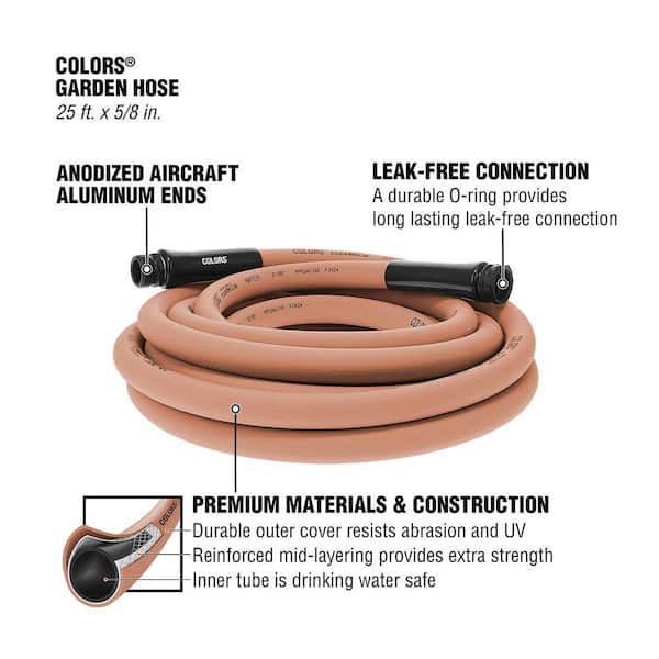 Colors Series 5/8 in. x 25 ft. 3/4 in. 11-1/2 GHT Fittings Garden Hose with Standard Grip in Red Clay