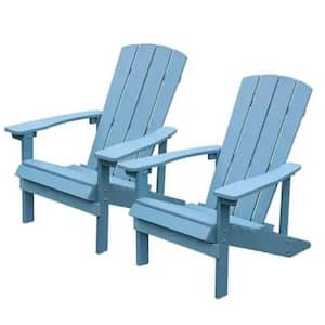 2-Set Patio Plastic Adirondack Chair Lounger Weather Resistant Furniture for Lawn Balcony in Lake Blue