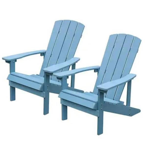maocao hoom 2-Set Patio Plastic Adirondack Chair Lounger Weather Resistant Furniture for Lawn Balcony in Lake Blue