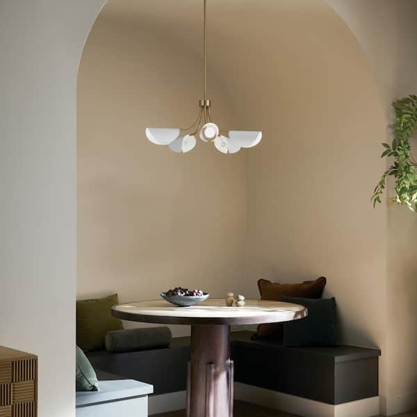 Arcus 29.25 in. 5-Light Champagne Bronze and White Modern Shaded Convertible Chandelier for Dining Room