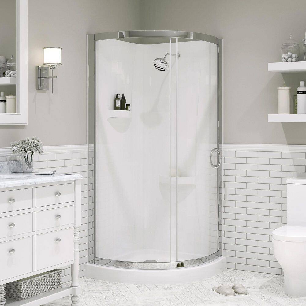 Breeze 34 in. L x 34 in. W x 77.36 in. H Corner Shower Kit with Clear Framed Sliding Door in Chrome price history on PriceWatchPro