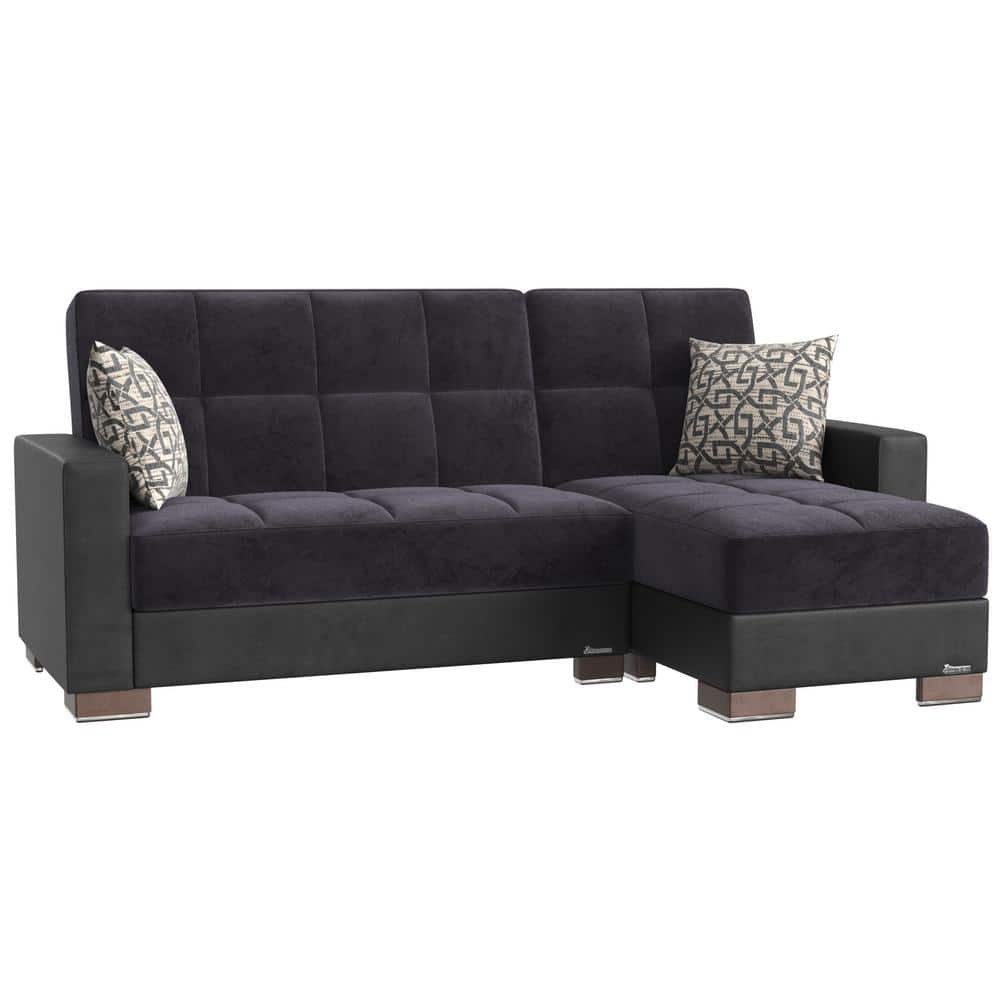 Ottomanson Basics Collection Black/Black Convertible L-Shaped Sofa Bed ...