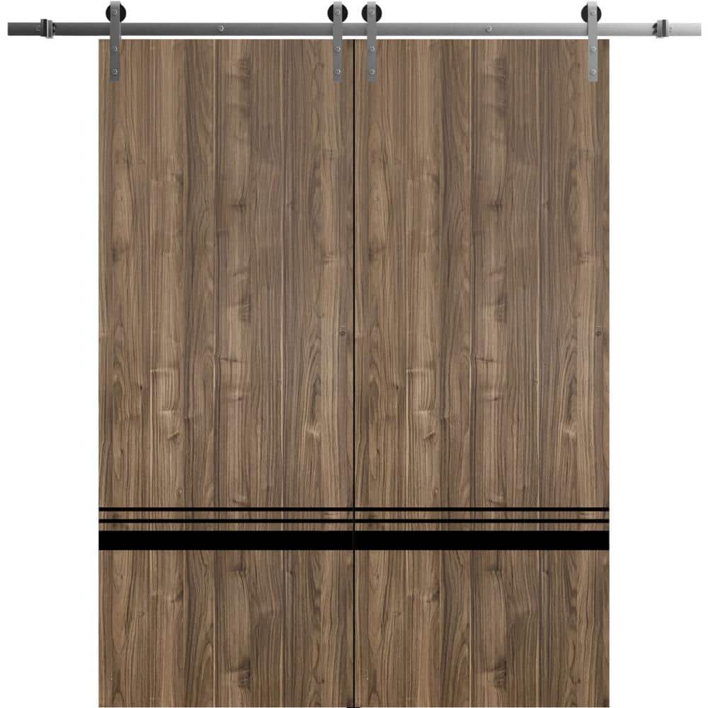 42 in. x 84 in. 2 Panel Walnut Solid Wood with Honeycomb Sliding Barn Door with Hardware Kit price history on PriceWatchPro