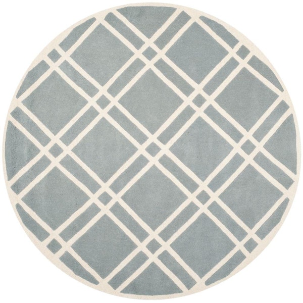 SAFAVIEH Chatham Blue/Ivory 7 ft. x 7 ft. Round Area Rug