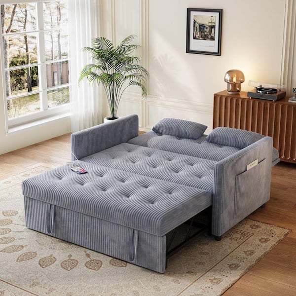 Xuanlur Sleeper Sofa Couch W/Pull Out Bed, 53 in. Modern Velvet Convertible Sleeper Sofa Bed, 2-Seater Seat Sofa Bed, Gray