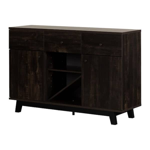 South Shore Bellami Rubbed Black Laminated Particle Board 57 in. Sideboard with Wine Storage