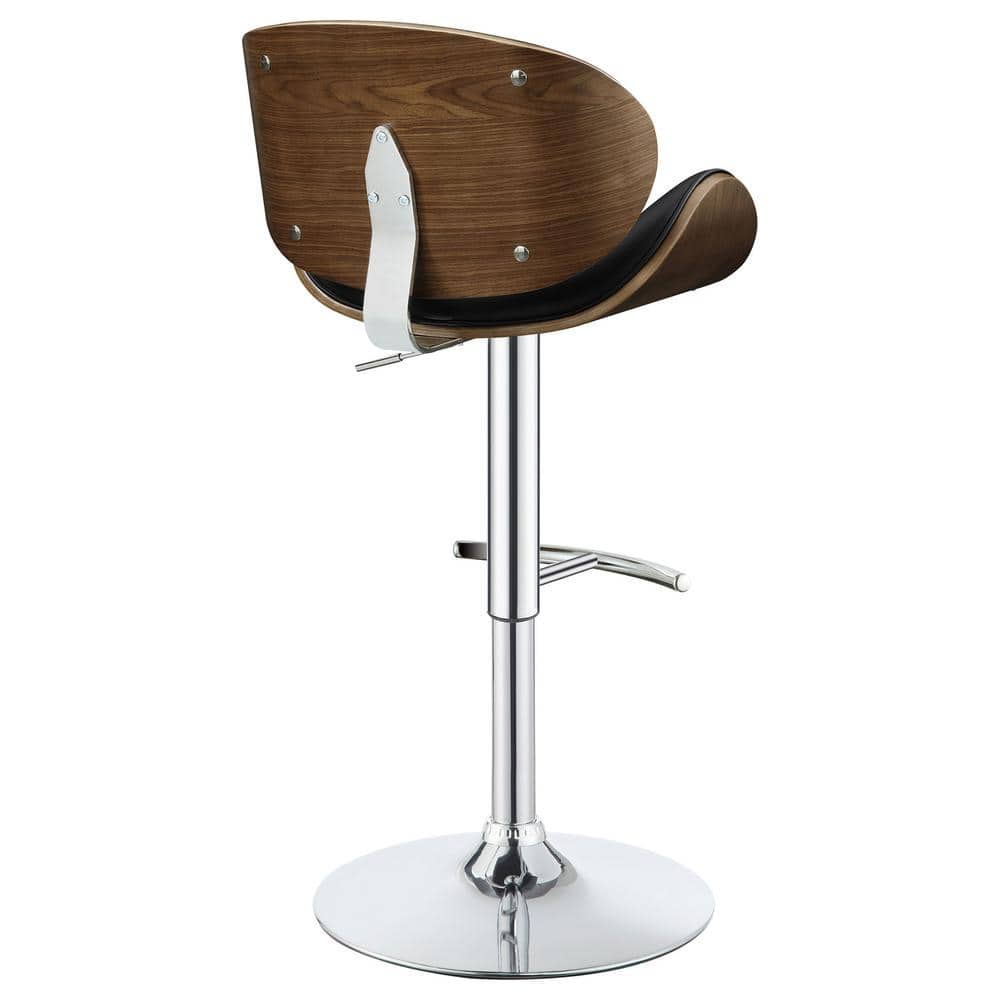 Adjustable Black Faux Leather and Walnut Bar Stool