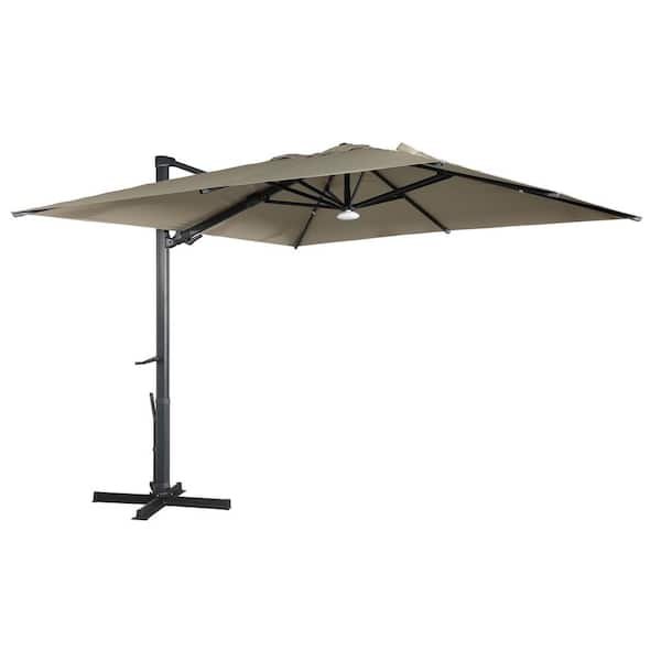 Boyel Living 10x10 ft. 360°Rotation Square Cantilever Patio Umbrella with Bluetooth Speaker and LED Light in Taupe